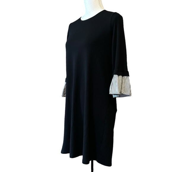 PLEIONE Stretch Knit Knee Length Dress with Bell Sleeves SZ Medium in Bl… - Picture 3 of 7